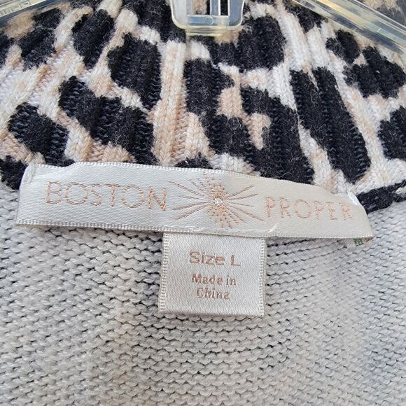 Womens Boston Proper Zippered Cardigan Sweater Cotton Silk Leopard Print - Large - Picture 3 of 5